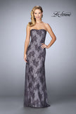 Picture of: Evening Strapless Lace Dress with Matching Lace Shawl in Charcoal, Style: 24856, Detail Picture 1