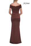 Picture of: Off-the-Shoulder Ruched Satin Evening Gown in Chocolate, Style: 33620, Detail Picture 2