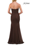 Picture of: Strapless Ruched Mesh Mermaid Evening Gown in Chocolate, Style: 33588, Detail Picture 9