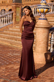 Picture of: Simple Strapless Satin Gown with Ruching Detail in Chocolate, Style: 33531, Detail Picture 1