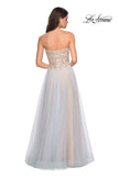 Picture of: Strapless Tulle Gown with Metallic Floral Appliques in Cloud Blue/Gold, Style: 27795, Detail Picture 2