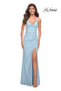 Picture of: Long Pastel Dress with Flattering Ruching and Slit in Cloud Blue, Main Picture