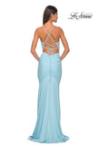 Picture of: Fitted Jersey Prom Dress with Rhinestone Beaded Illusion Bodice in Cloud Blue, Style: 32054, Detail Picture 8