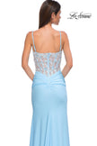 Picture of: Unique Floral Lace Top with Jersey Skirt Prom Dress in Cloud Blue, Style 32957, Detail Picture 8