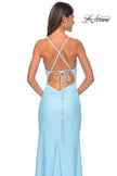 Picture of: Rhinestone Rose Detail Jersey Dress with Draped Neckline in Cloud Blue, Style: 31574, Detail Picture 9