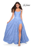 Picture of: Long Lace Prom Dress with Attached Shorts in Cloud Blue, Style: 27476, Detail Picture 10