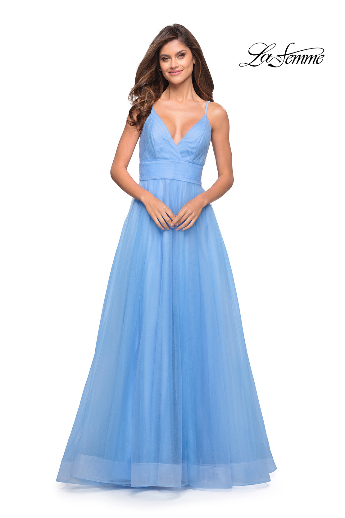 Picture of: A-line Tulle Gown with V Neckline and Pockets in Cloud Blue, Style: 30180, Detail Picture 10