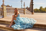 Picture of: Tiered Ruffle Gown with Strapless Corset Bodice and Rhinestones in Cloud Blue, Style: 33812, Detail Picture 10, Landscape
