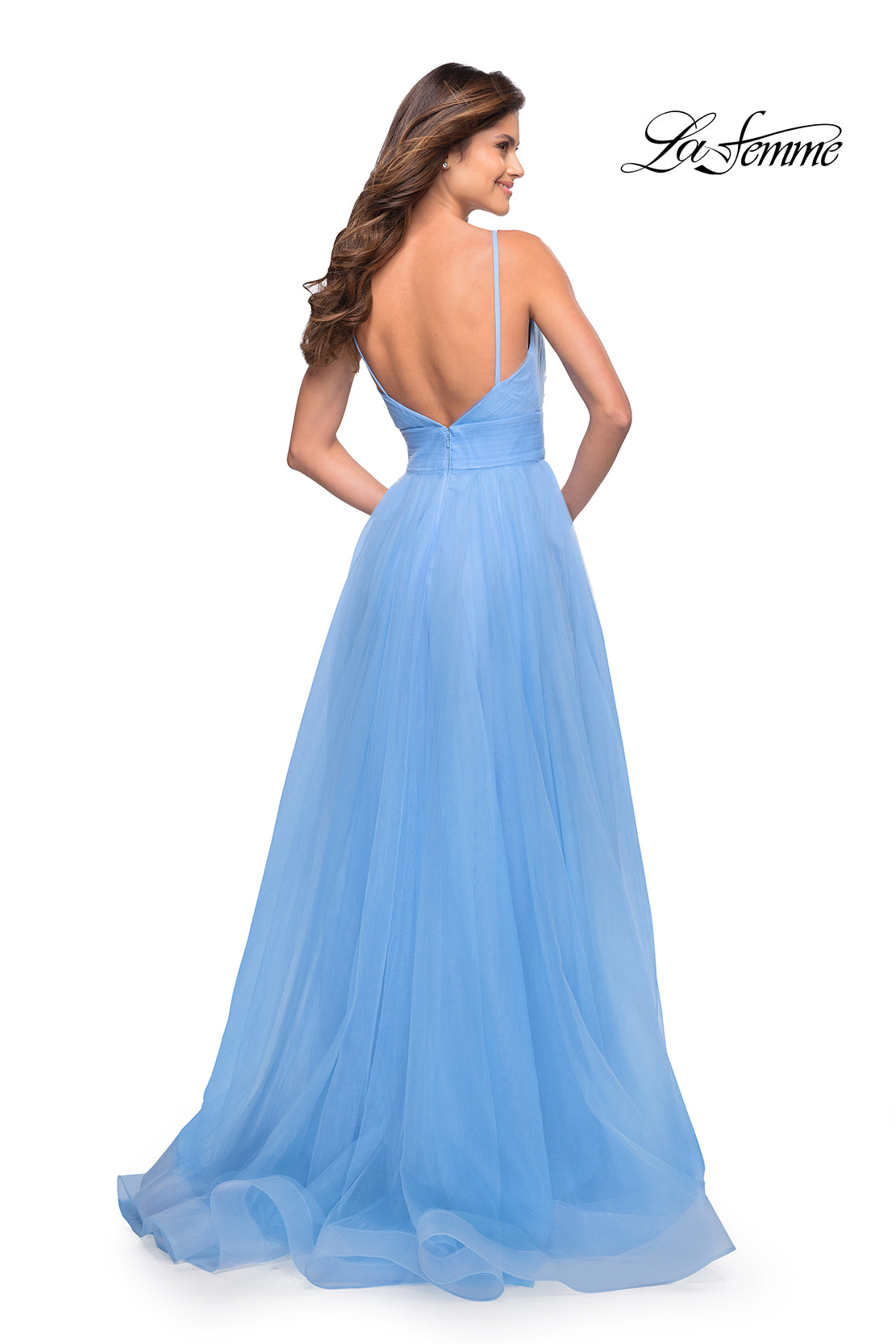 Picture of: A-line Tulle Gown with V Neckline and Pockets in Cloud Blue, Style: 30180, Detail Picture 11