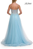 Picture of: Lace Corset Tulle Gown with High Slit and A-Line Skirt in Cloud Blue, Style: 33436, Detail Picture 11