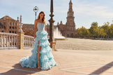 Picture of: Tiered Ruffle Gown with Strapless Corset Bodice and Rhinestones in Cloud Blue, Style: 33812, Detail Picture 11, Landscape