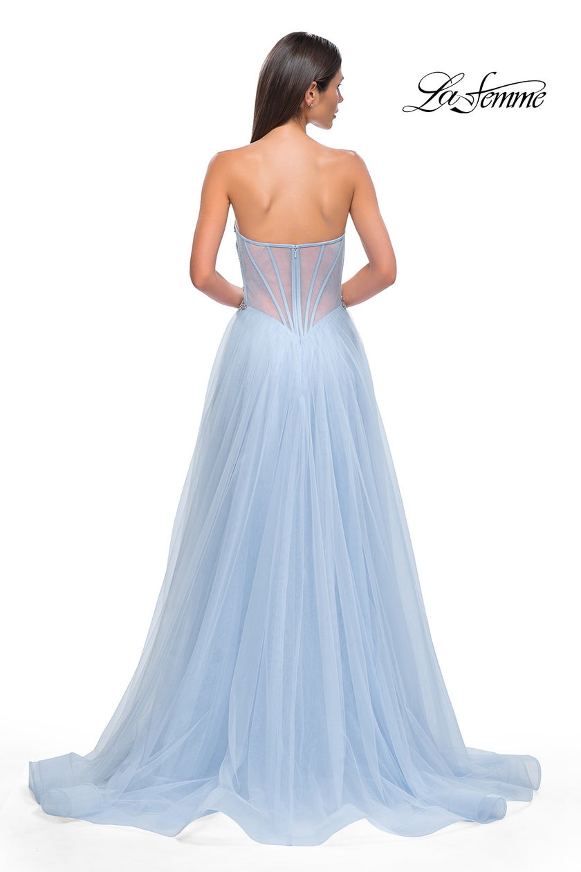 Picture of: Tulle A-line Prom Dress with Beautiful Rhinestone Side Detail in Cloud Blue, Style 32767, Detail Picture 14