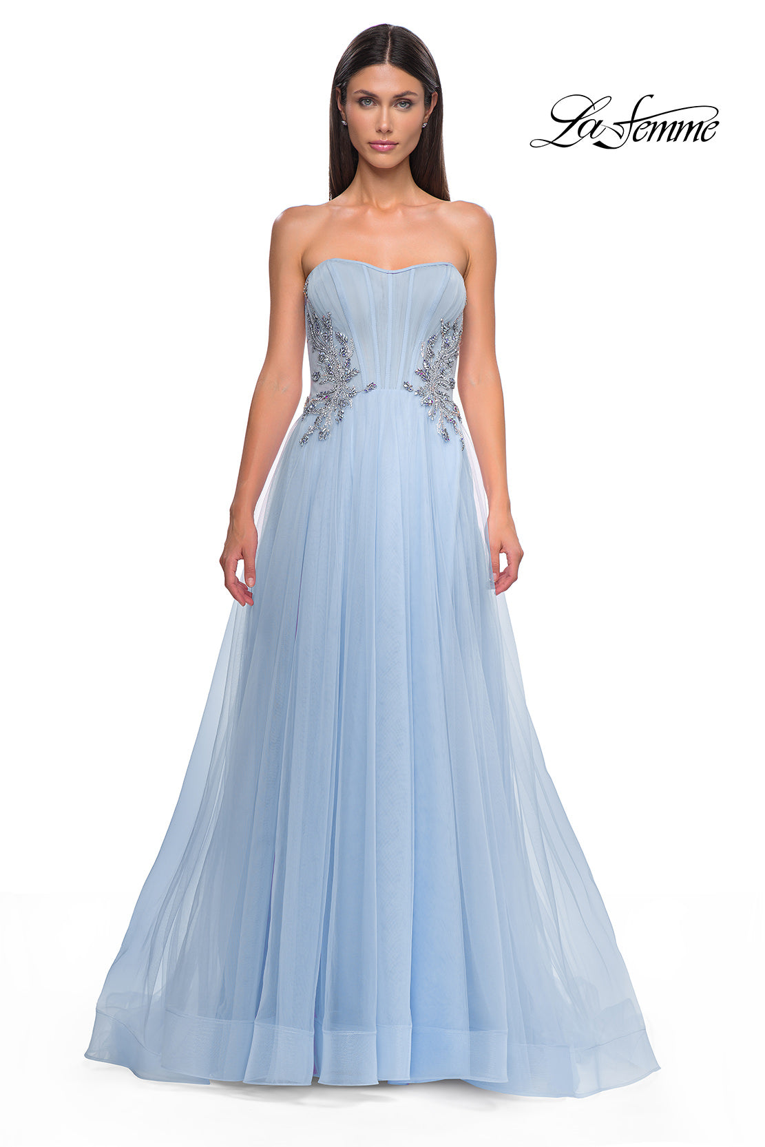 Picture of: Tulle A-line Prom Dress with Beautiful Rhinestone Side Detail in Cloud Blue, Style 32767, Detail Picture 15