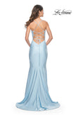 Picture of: Chic Jersey Dress with Draped Neck and Open Back in Cloud Blue, Style: 31878, Back Picture