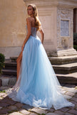 Picture of: Tulle A-line Prom Dress with Beautiful Rhinestone Side Detail in Cloud Blue, Style: 32767, Back Picture