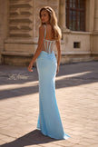 Picture of: Prom Dress with Corset Top and Sheer Illusion Back in Cloud Blue, Style 32962, Back Picture