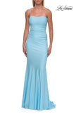 Picture of: Strapless Fitted Jersey Evening Gown with Ruching in Cloud Blue, Style: 33403, Detail Picture 20