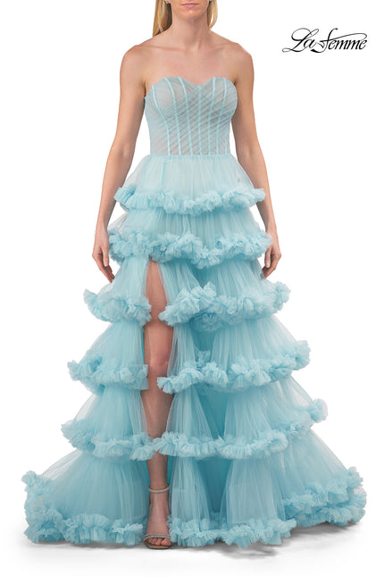 Picture of: Fabulous Tiered Ruffle Skirt Prom Dress with Strapless Top in Cloud Blue, Style: 33717, Detail Picture 21