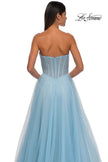 Picture of: Strapless A-line Tulle Dress with Floral Waist Detail in Cloud Blue, Style: 32789, Detail Picture 23