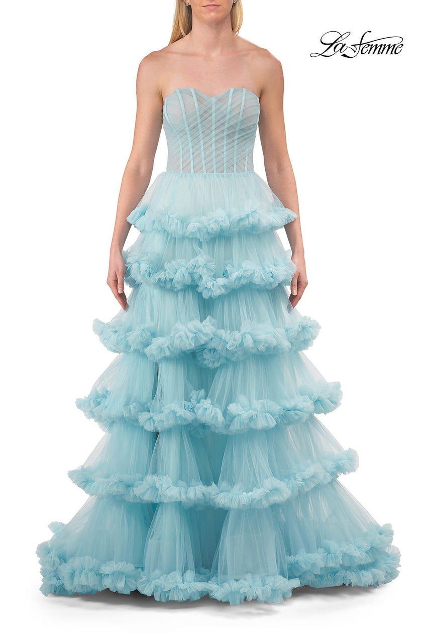 Picture of: Fabulous Tiered Ruffle Skirt Prom Dress with Strapless Top in Cloud Blue, Style: 33717, Detail Picture 23