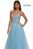 Picture of: Strapless A-line Tulle Dress with Floral Waist Detail in Cloud Blue, Style: 32789, Detail Picture 24