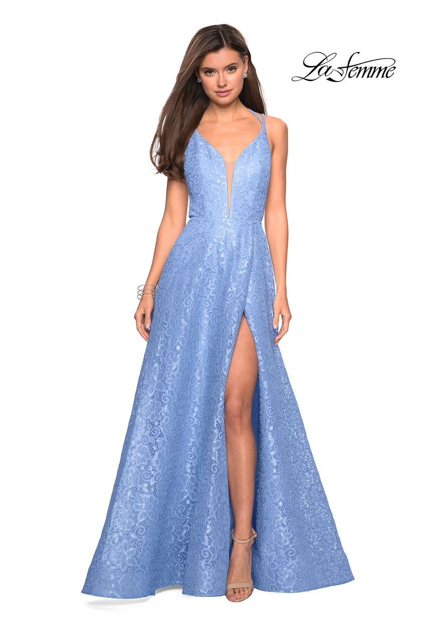 Picture of: Lace Prom Dress with Illusion Neckline and Slit, Style: 27612, Detail Picture 1