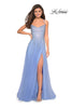 Picture of: Long Tulle Ball Gown with Cascading Rhinestones in Cloud Blue, Style: 27750, Detail Picture 1