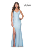 Picture of: Chic Jersey Dress with Draped Neck and Open Back in Cloud Blue, Style: 31878, Detail Picture 1