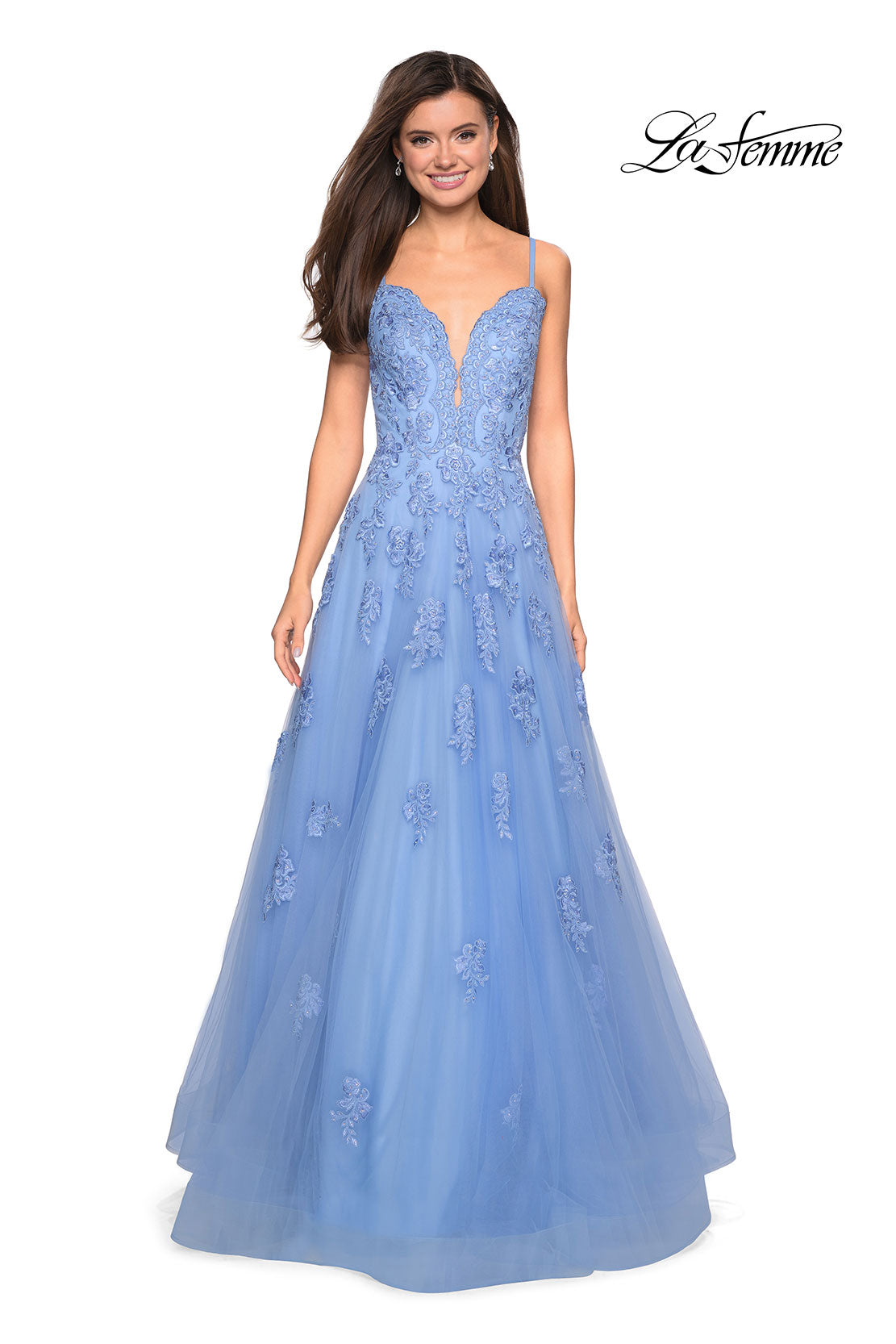 Picture of: Classic Prom Ball Gown with Lace Applique Details in Cloud Blue, Style: 27463, Detail Picture 2