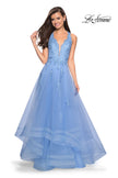 Picture of: Racer Back Lace Embellished Floor Length Ball Gown in Cloud Blue, Style: 27603, Detail Picture 2