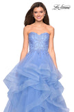 Picture of: Strapless Tulle Prom Gown with Lace Embellishments in Cloud Blue, Style: 27620, Detail Picture 2