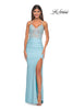 Picture of: Fitted Jersey Prom Dress with Rhinestone Beaded Illusion Bodice in Cloud Blue, Style: 32054, Detail Picture 2