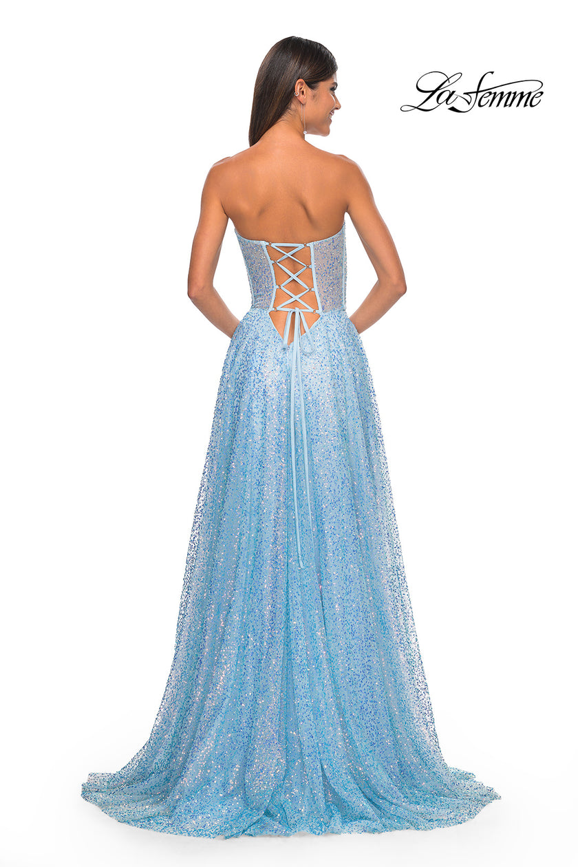Picture of: Sequin Rhinestone A-Line Tulle Sweetheart Gown with Lace Up Back in Cloud Blue, Style: 32136, Detail Picture 2