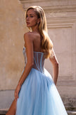 Picture of: Tulle A-line Prom Dress with Beautiful Rhinestone Side Detail in Cloud Blue, Style: 32767, Detail Picture 2