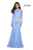 Picture of: Stretch Lace Long Sleeve Two Piece Prom Dress in Cloud Blue, Style: 27601
