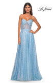 Picture of: Sequin Rhinestone A-Line Tulle Sweetheart Gown with Lace Up Back in Cloud Blue, Style: 32136, Detail Picture 5