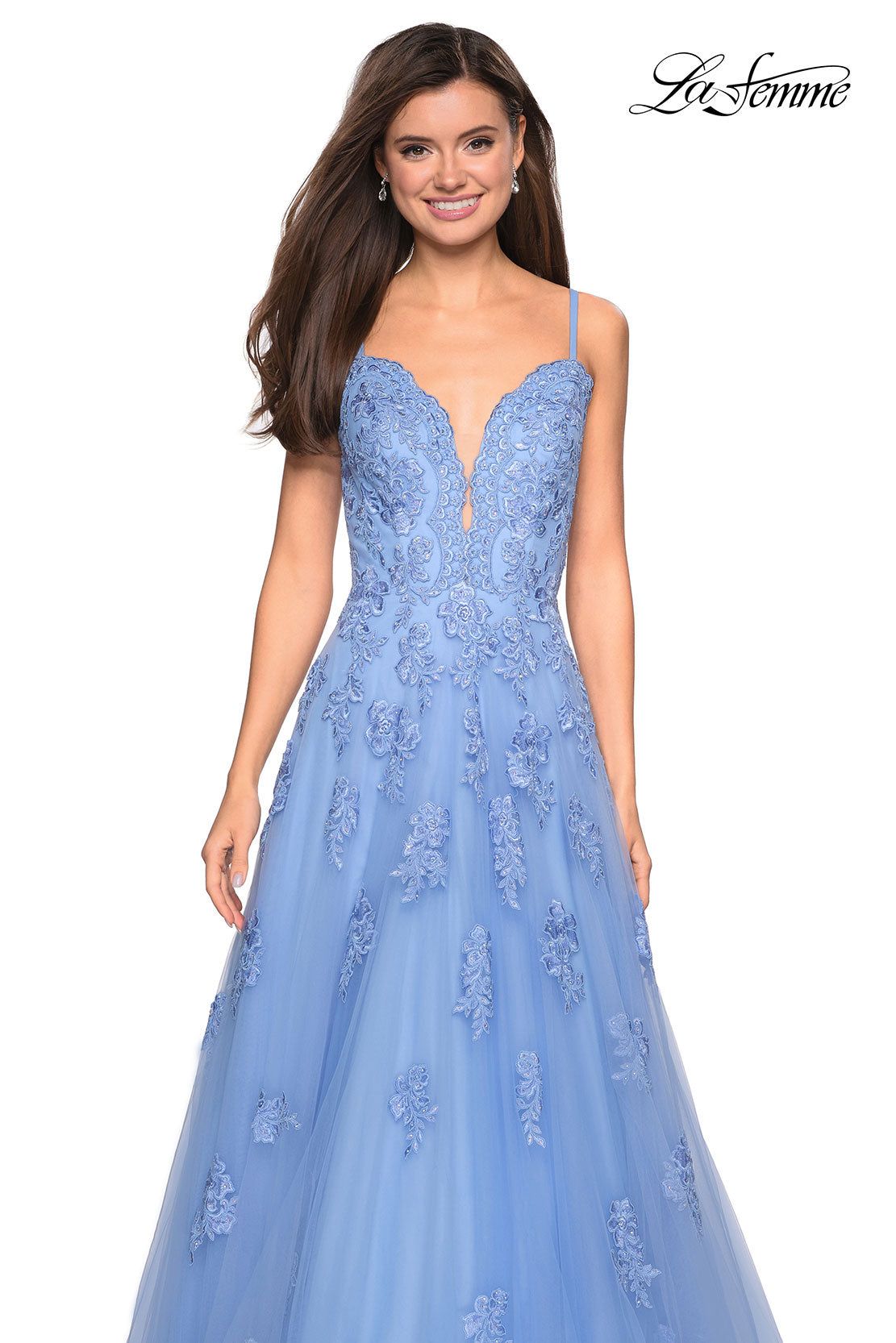 Picture of: Classic Prom Ball Gown with Lace Applique Details in Cloud Blue, Style: 27463, Detail Picture 6