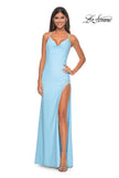 Picture of: Rhinestone Rose Detail Jersey Dress with Draped Neckline in Cloud Blue, Style: 31574, Detail Picture 6