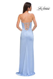 Picture of: Fitted Strapless Dress with Rhinestone Embellished Neckline and Slit in Cloud Blue, Style 32799, Detail Picture 6
