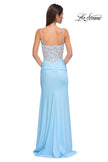Picture of: Unique Floral Lace Top with Jersey Skirt Prom Dress in Cloud Blue, Style 32957, Detail Picture 6