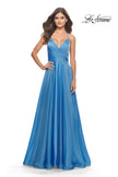 Picture of: Chiffon Prom Dress with Ruched Bodice and Slit in Cloud Blue, Style: 30840, Detail Picture 7