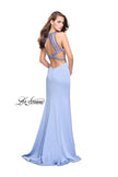 Picture of: Beaded Form Fitting Long Prom Dress with Leg Slit in Cloud Blue, Style: 26129, Back Picture