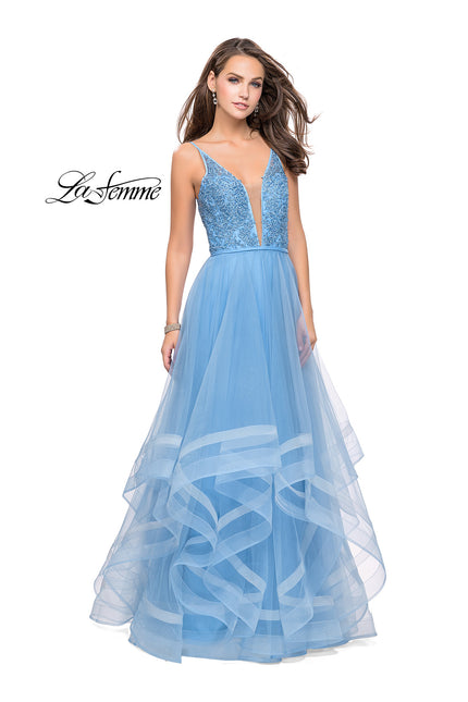 Picture of: Prom Dress with Tulle Skirt and Lace Beaded Bodice in Cloud Blue, Style: 25639, Detail Picture 1