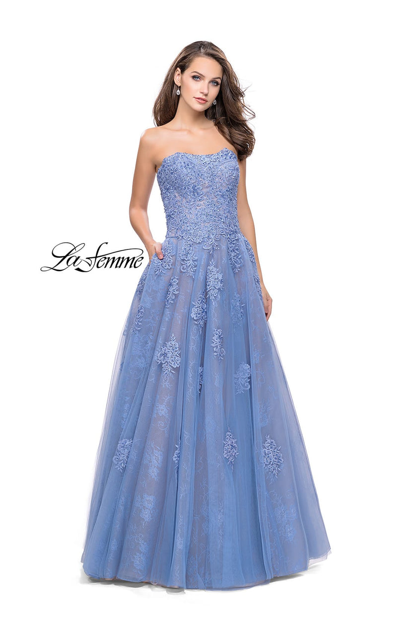 Picture of: Strapless A-line Prom Dress with Tulle in Cloud Blue, Style: 25925, Detail Picture 1