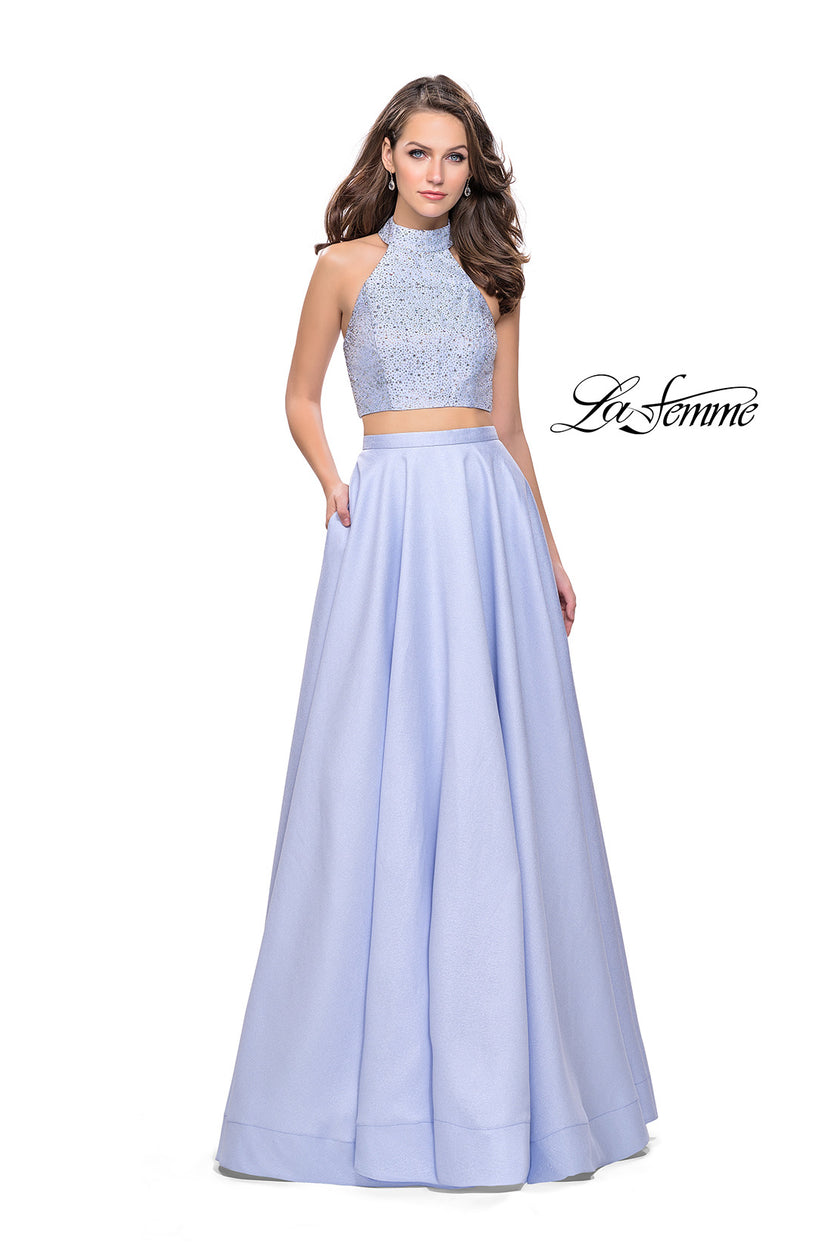 Picture of: Mikado Two Piece A-line Dress with Metallic Beading in Cloud Blue, Style: 25705, Detail Picture 2