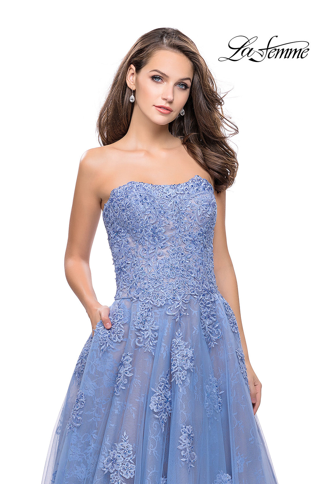 Picture of: Strapless A-line Prom Dress with Tulle in Cloud Blue, Style: 25925, Detail Picture 3