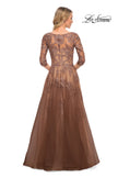Picture of: A-line Tulle Gown with Floral Lace Detail and V-Neck in Cocoa,Style: 27908, Back Picture