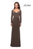 Picture of: Floor Length Jersey Gown with Long Sleeves and Ruching in Cocoa, Style: 25598, Main Picture
