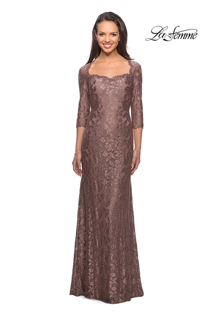 Picture of: Long Lace Gown with Sweetheart Neckline in Cocoa, Style: 26427, Main Picture