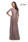 Picture of: Long Lace Dress with Empire Waist and 3/4 Sleeves in Cocoa, Style: 27857, Main Picture